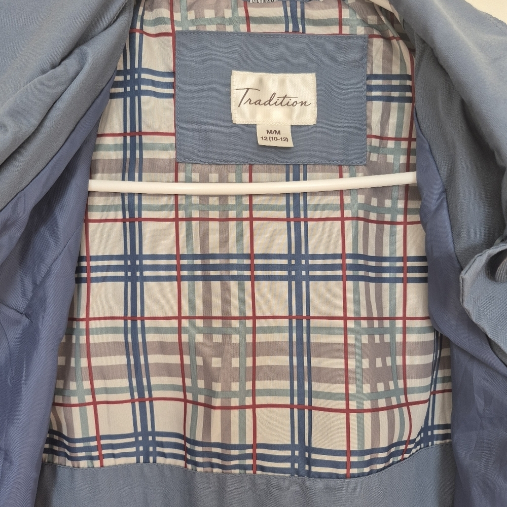Tradition Women’s Blue Hooded Plaid-Lined Utility Jacket – Size Medium - Picture 3 of 5